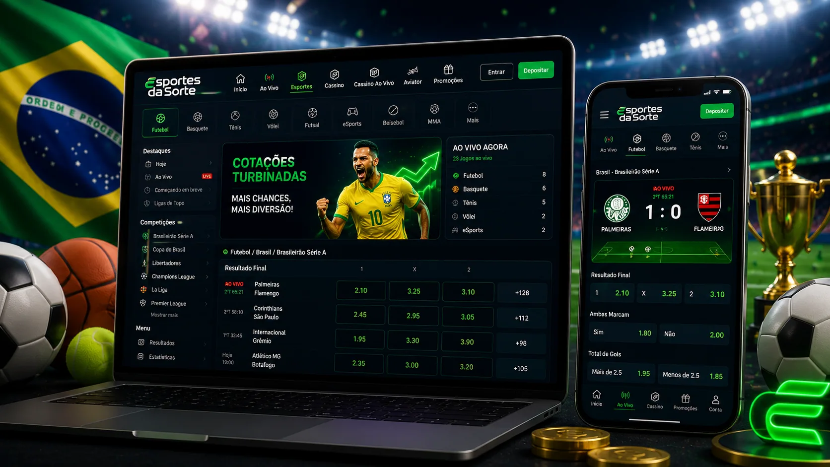 Tela de apostas esportivas da Esportes da Sorte no Brasil
