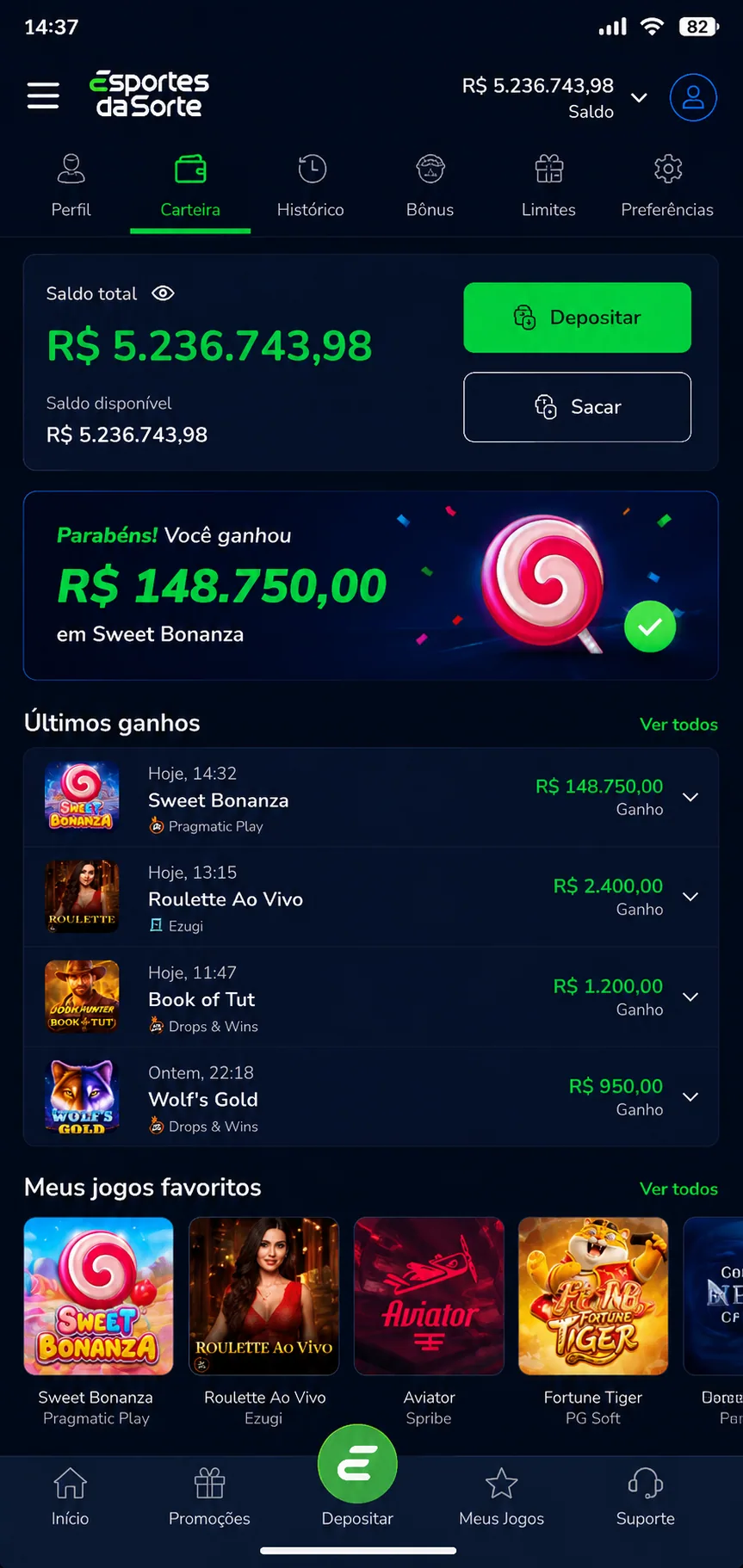 Captura de tela da interface do cassino 3